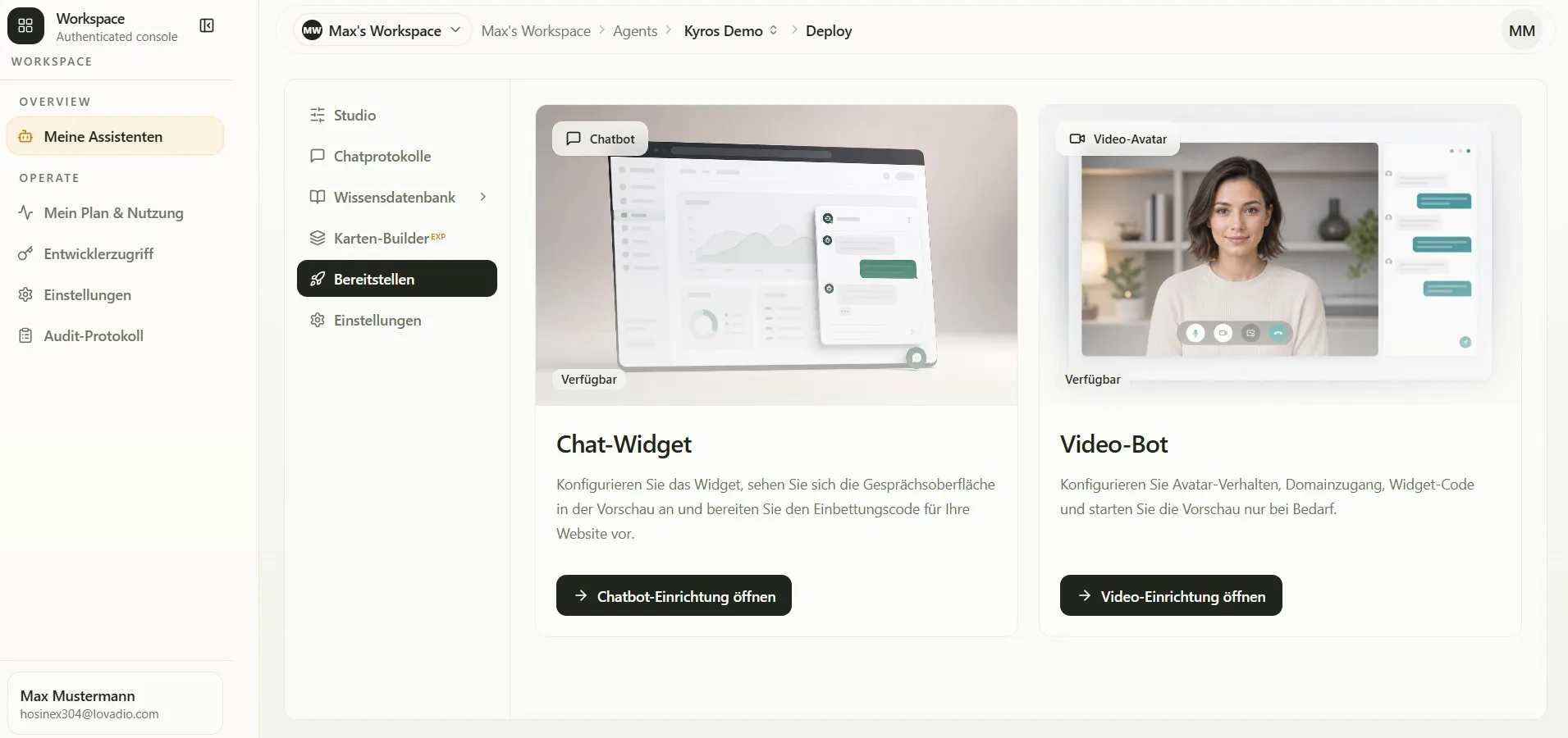 Deploy-Übersicht – jeder Kanal aus einem Assistenten