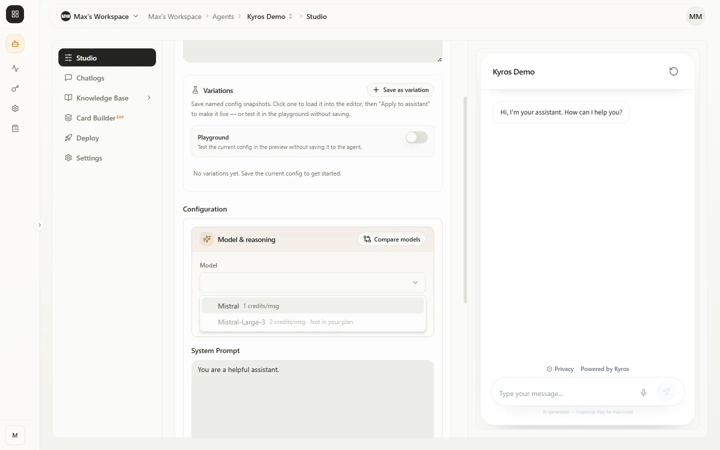Model & reasoning picker with credit costs