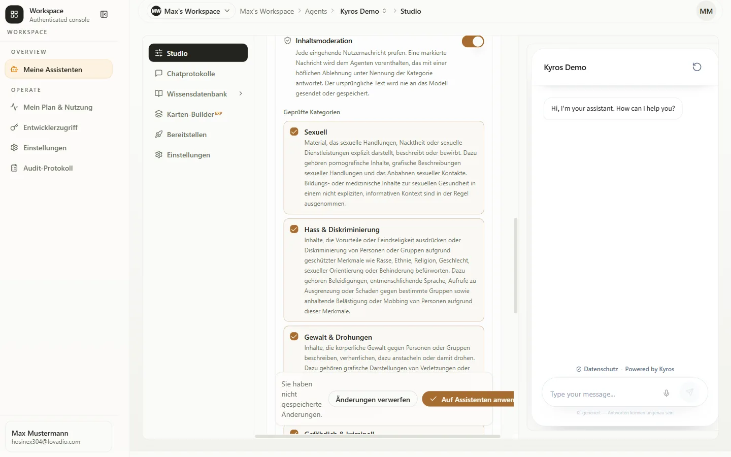 Inhaltsmoderation — geprüfte Kategorien, vor der Generierung