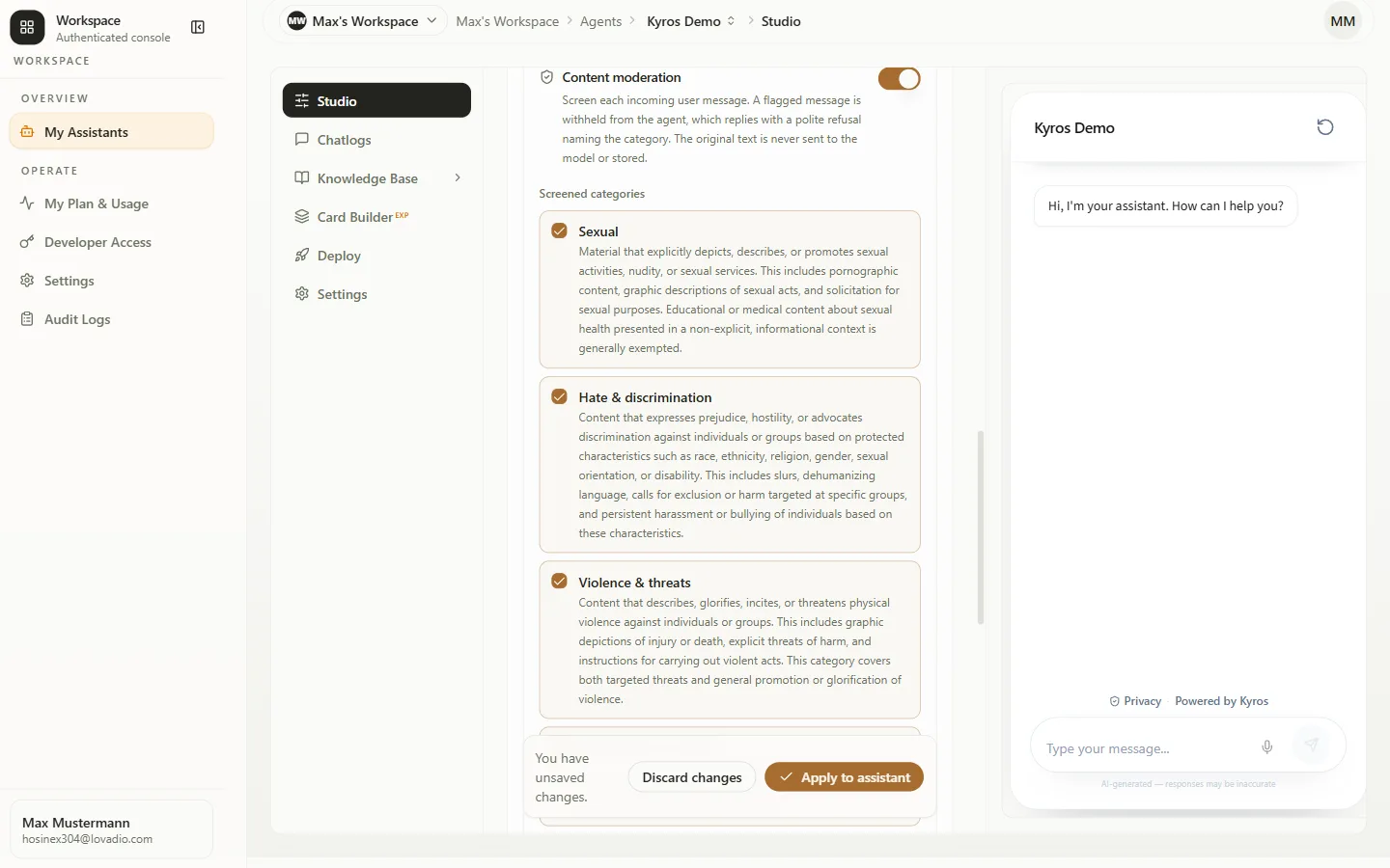 Content moderation — screened categories, before generation
